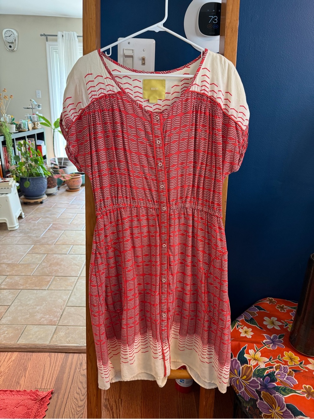 Maeve Red and Cream Patterned Midi Dress